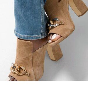 White House Black Market Tan Suede Mule with Chain Size 8